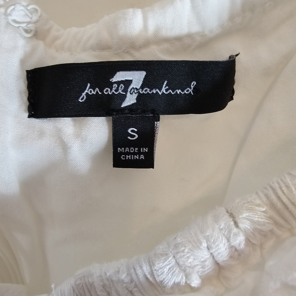 7 For All Mankind White Eyelet Boho‎ Cottagecore Puff Sleeve Mini Dress S - Picture 8 of 9